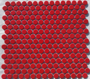 Gloss red penny round mosaic tiles