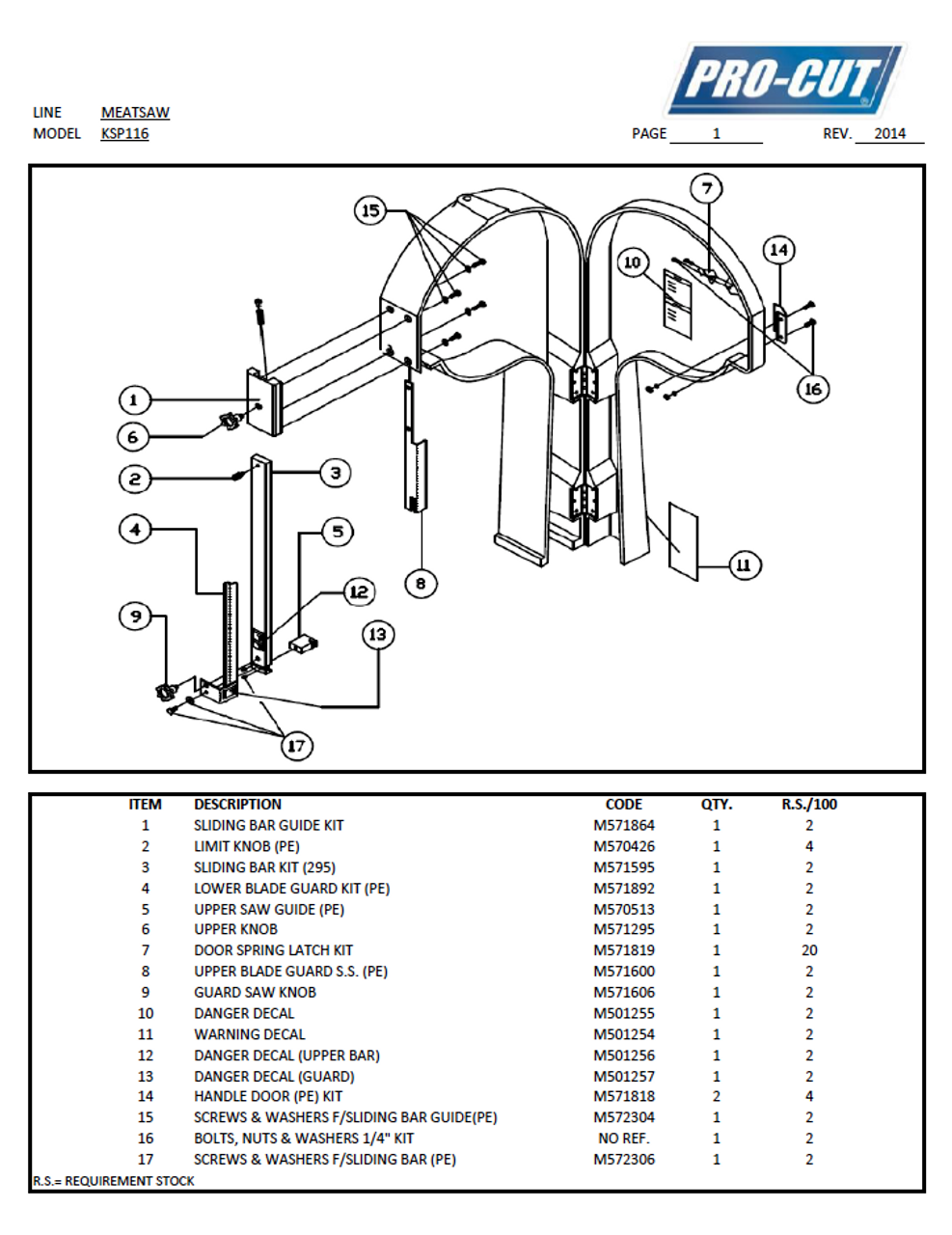 ProCut KSP-116 Meat Bandsaw Parts List - Davison's Butcher ...