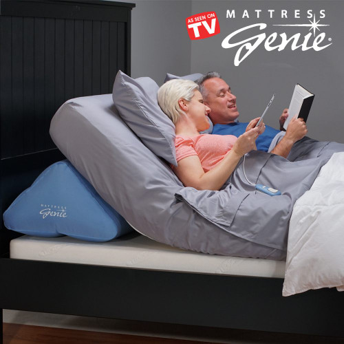 Mattress Genie allows you to adjust the elevation of bed for a more comfortable nights sleep. Mattress Genie Inflatable Bed Wedge is an effective alternative to expensive adjustable bed or hospital beds. Mattress Genie allows you to adjust the elevation of bed for a more comfortable nights sleep. Mattress Genie Inflatable Bed Wedge is an effective alternative to expensive adjustable bed or hospital beds.
