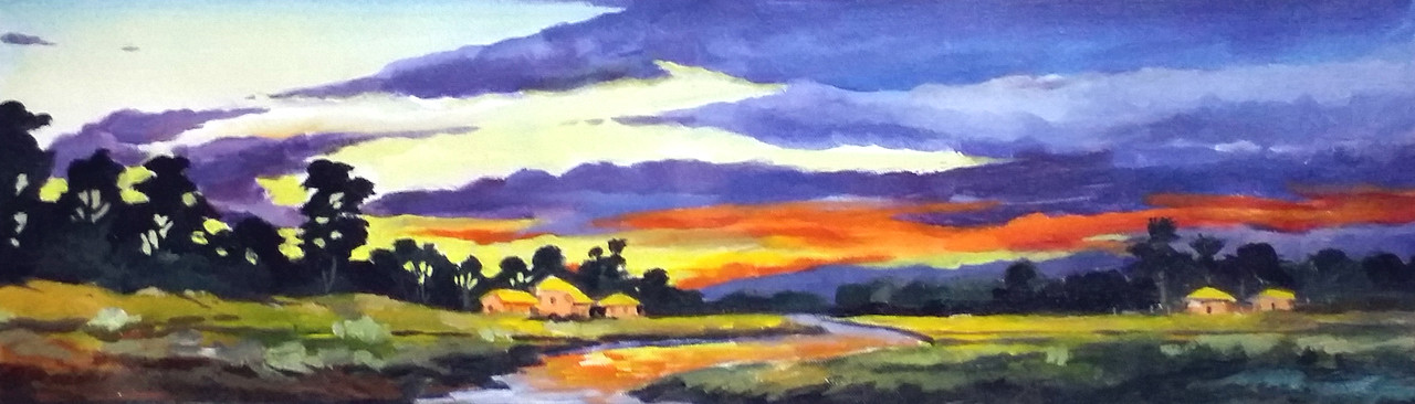 buy sunset village handmade painting by samiran sarkar code