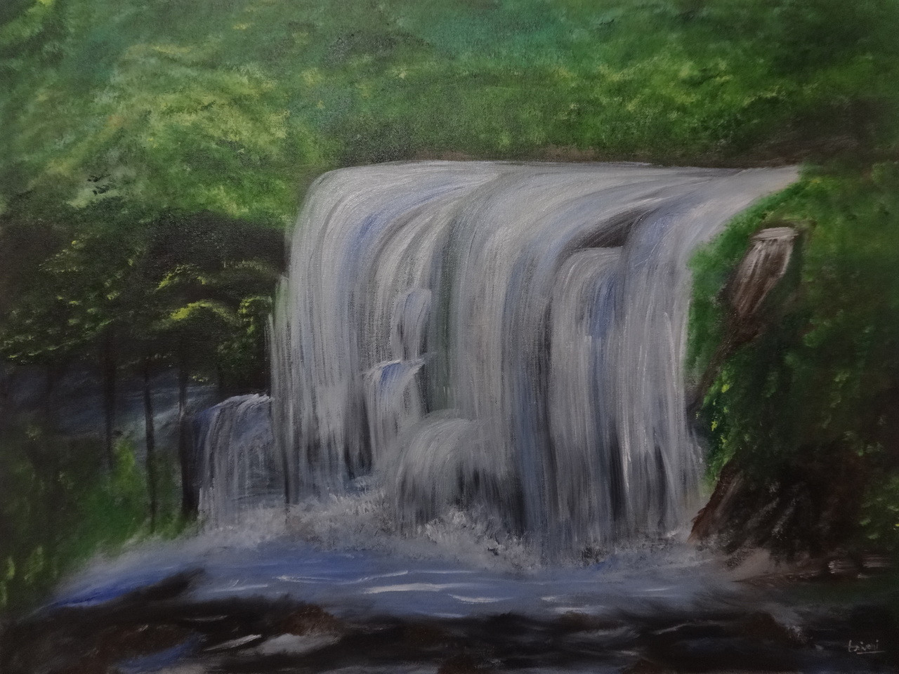 Buy Waterfall canvas oil painting Handmade Painting by Triveni Thorve