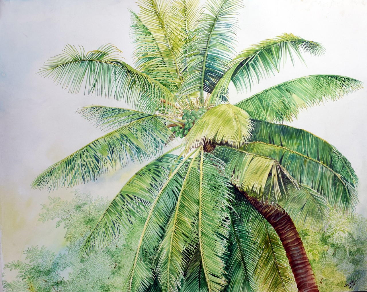 Buy Coconut Tree Handmade Painting by Tulsi Doddi. CodeART_2442_22041