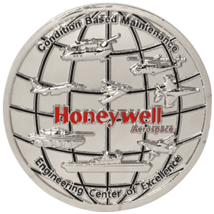 A custom corporate challenge coin we did for industrial giant Honeywell Aerospace.