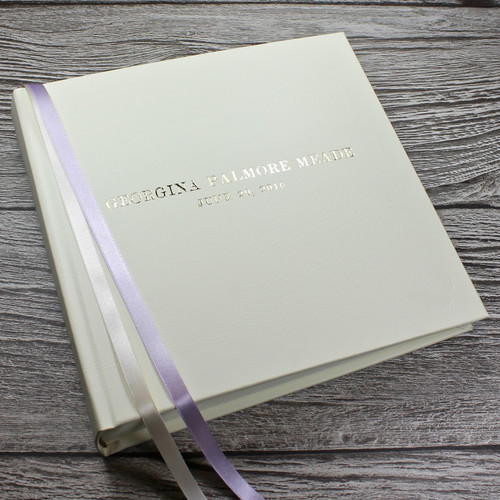 Ivory Leather Baby Girl Memory Record Book - Lilac & Ivory
