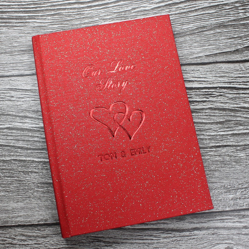 Personalised 'Love Journal' - Red sparkle cloth - A5 Portrait