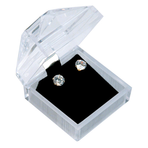 Crystal clear earring box, 1 7/8" x 1 7/8" x 1 7/8"H