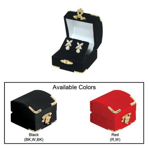 Flocked Velour Clasped Earring Box , 2 1/8" x 2 1/8" x 1 3/4"H , Choose from various Color