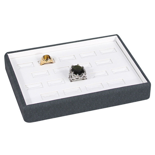White Faux Leather-Grey Maze Trim Display Tray , 8 1/8" x 6 1/8" x 1 1/2"
