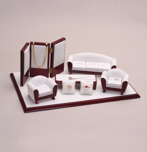 8-Piece Living Jewelry Set, 16 1/2" x 10 1/4" x 6"H, White Faux Leather with Rosewood Trim