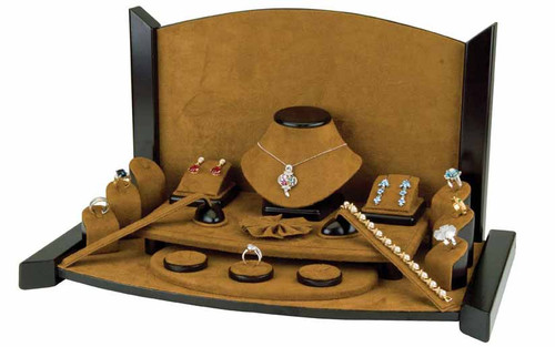 19-Pieces Chestnut Suede with Dark Walnut Trim,19" x 11" x 10 3/4"H