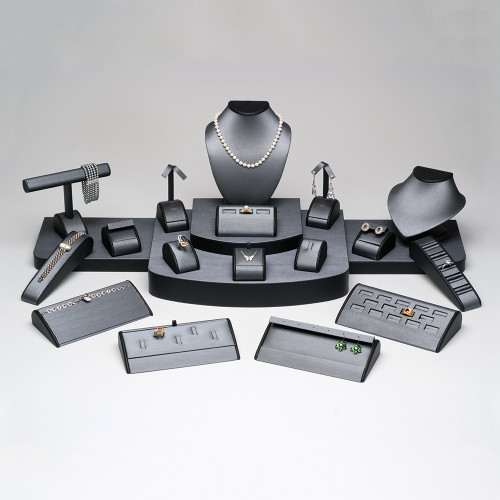 21-Pieces Steel Grey with Black Leather Trim Set, 37" x 18" x 11 5/8"H