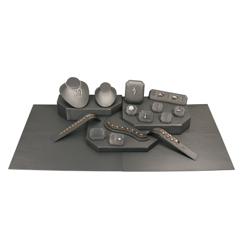 22-Pieces Display set with carry bag, Steel Grey Leather ,30" x19" x 8"H