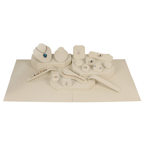 22-Pieces Display Set with Carry Bag, Beige Linen ,30" x19" x 8"H