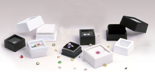 Glass Top Gem Jar with 2-side Foam (Black, White), 1 1/16" x 1 1/16" x 3/4"H, Choose from various color, Price for 100 pieces