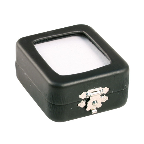 Glass top Black Faux Leather Metal Gem Box, 2 " x 2 3/8" x 1"H, Double Sided Foam( White,Black)