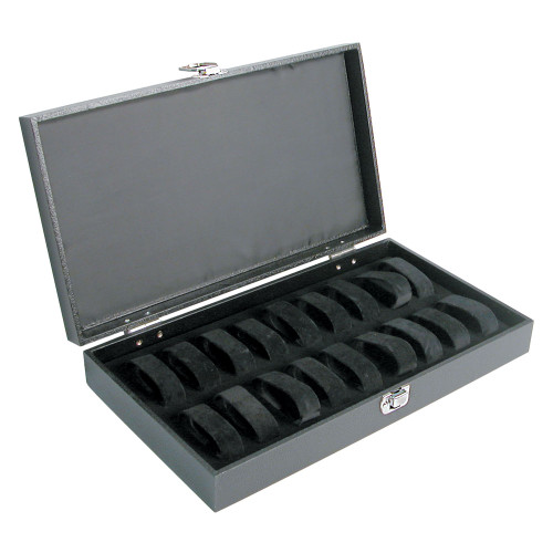 Removable Lid 18-Collars Watch Case, 14 3/4" x 8 1/4" x 2 1/4"H