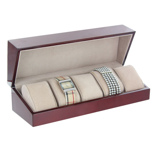 Rosewood / Almond 5-Pillow Watch Case, 11 7/8" x 3 7/8" x 3 1/4"H