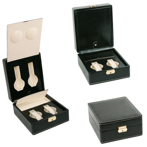4-Watches ,Ring Slot Case, Black Leather/Beige Velvet inside, 6 7/8" x 8" x 3 3/8"H