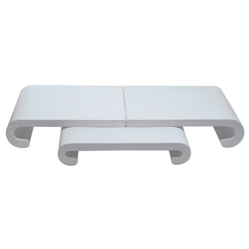 3-Pieces Curved Base Set, 30 1/4" x 12" x 4 1/8"H,White Leather
