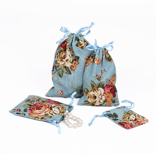 4" x 5",Blue Floral Fabric Drawstring Pouch, price for Dozen,Buy More Save More
