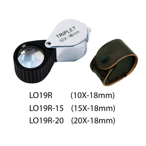 Triplet Glass Lens Loupe, 18 mm, Silver-Black, Rubber Grip