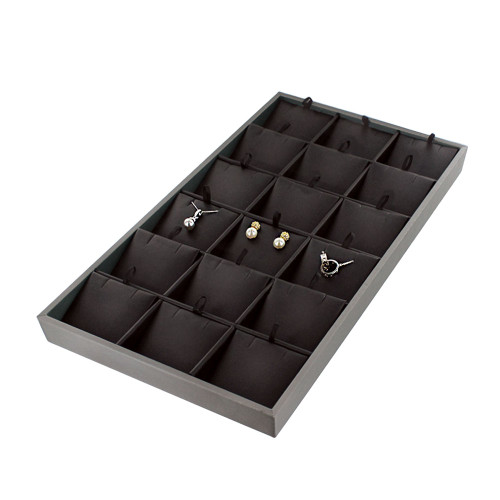 18-Pendant-Earring Tray, Black Leatherette with Steel Grey Trim, 14 5/8" x 8 14" x 1"H