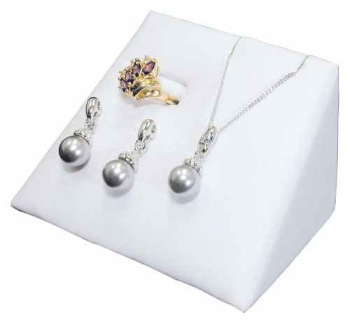 Ring/Earring/Pendant Combo Display,White Leather,3.75x2.5x2.4"H,