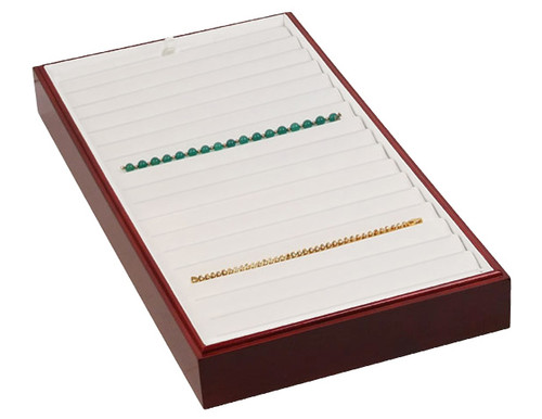 Stackable 18 Bracelet Tray - Rosewood with White Leather,18" x 9 1/2" x 1 7/8"H