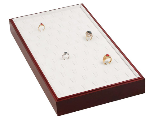 Stackable 78 Ring Tray - Rosewood with White Leather,18" x 9 1/2" x 1 7/8"H