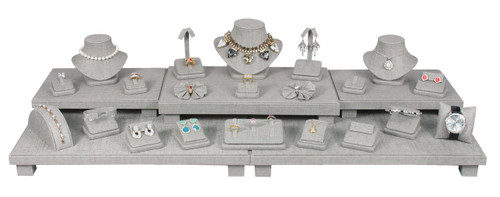 Grey Linen 26-Piece Jewelry Display Set (SET35-N21)