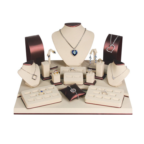 Beige Faux Leather 19-Piece Jewelry Display Set (SET79-L30)