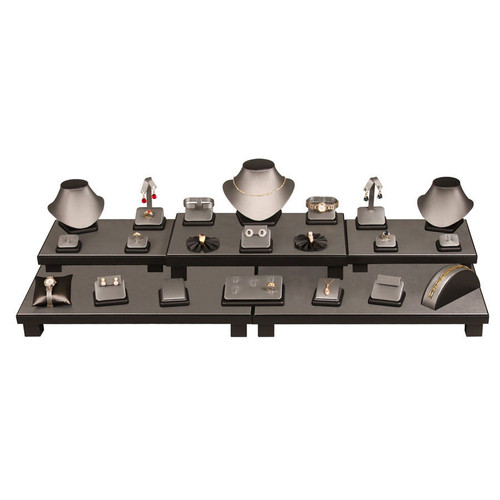 26-Piece Steel Grey with Black Faux Leather Trim Display Set (SET35-87R)