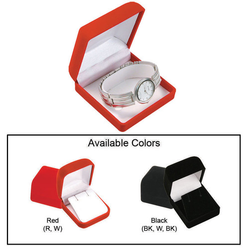 Soft Flocked Velour Bangle/Watch Box, 3 3/8” x 3 1/2” x 1 3/4”, Choose from various Color