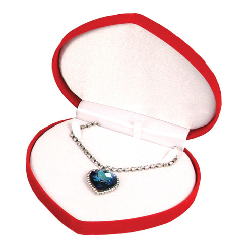 Soft Flocked Velour Heart Shaped Necklace Box, 6 1/2” x 6” x 1 3/8”, Choose from various Color