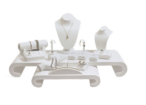 17-Pieces White Faux Leather Jewelry Display Set , 30 1/4" x 22" x 15 1/4"H