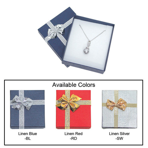 Linen bow tie pendant/earring box , 2 3/4" x 3 1/8" x 1" , Choose from various Color