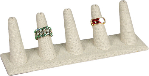 5-Finger Beige Linen Ring Display,8" x 2 1/8" x 2 1/2" H