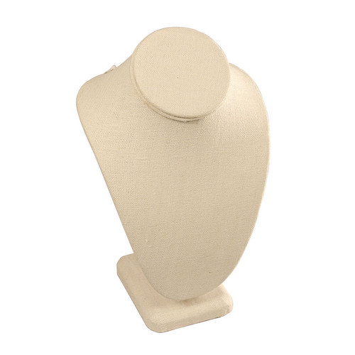 11" Beige Linen Necklace Bust Jewelry Display