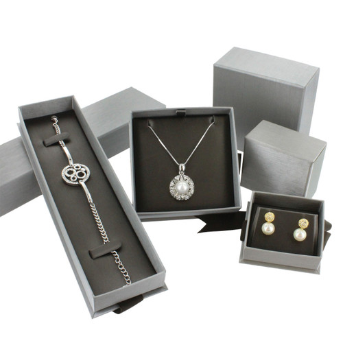 Steel Grey Ring Box with Ribbon