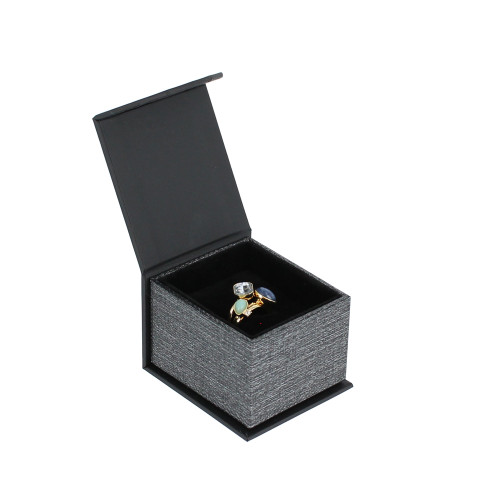 Metalic Mesh Grey Magnetic Ring Box, 2 1/8" x 2 3/8" x 1 3/4"H