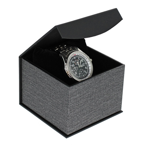 Metalic Mesh Grey Magnetic Watch (pillow) Box,4" x 4 1/8" x 3"H