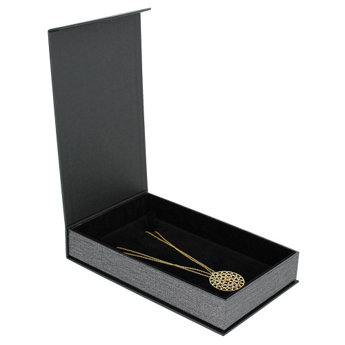Metalic Mesh Grey Magnetic Necklace Box,4 5/8" x 7 1/2" x 1 3/8"H