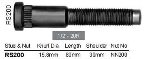 Wheel Stud 1/2" 20R x 80mm - osc - WS20-RS200 Wheel Stud 1/2" 20R x 80mm - osc - WS20-RS200
