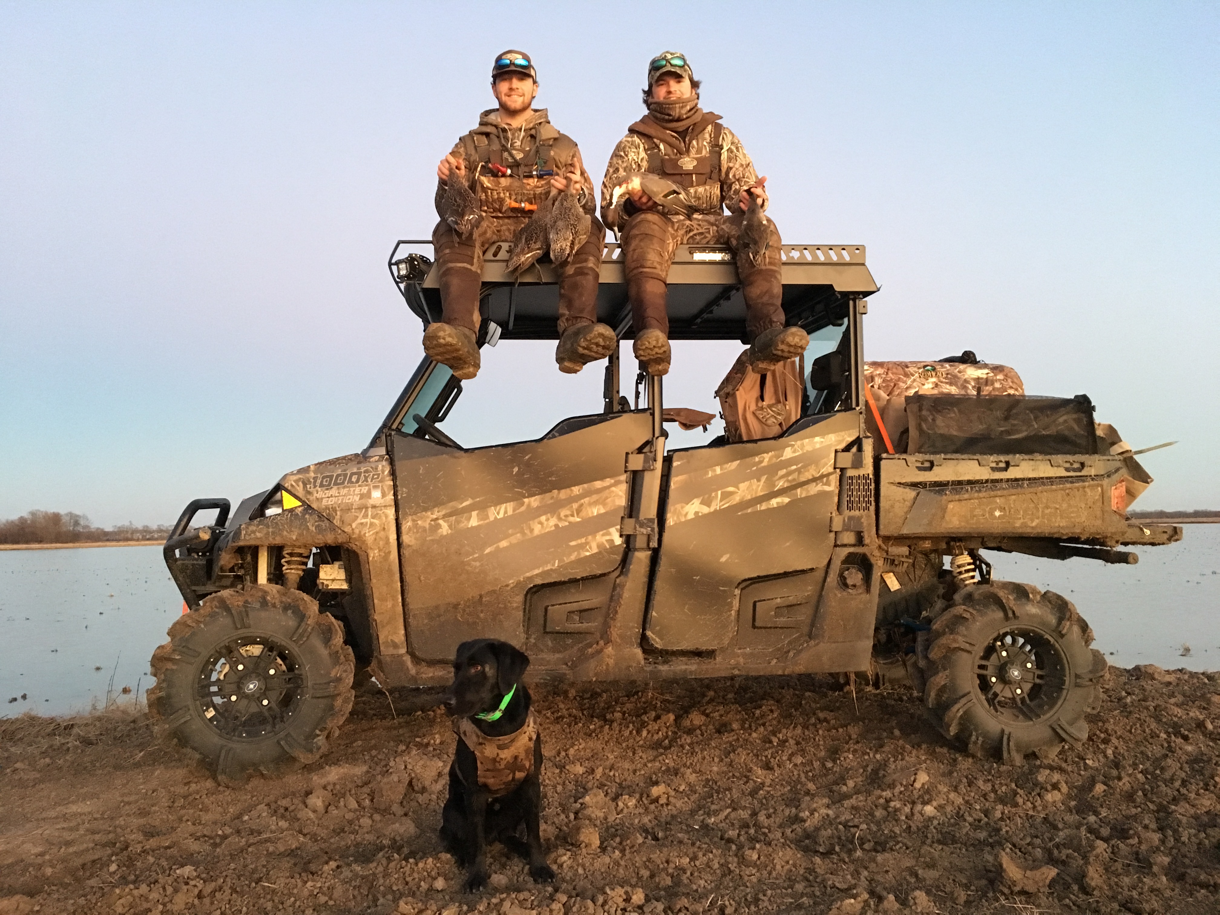 Polaris Ranger Crew Metal Roof with Decoys Mounted on hunting rack