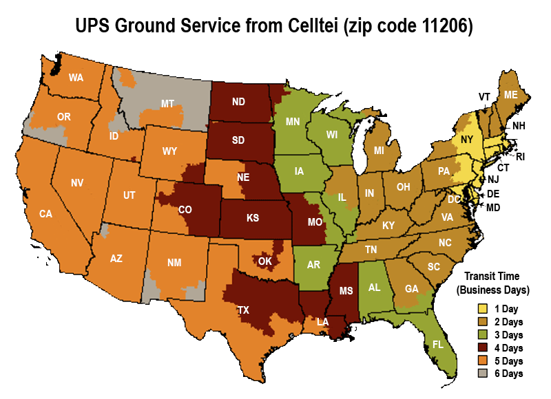 Celltei 48 states UPS transit time map