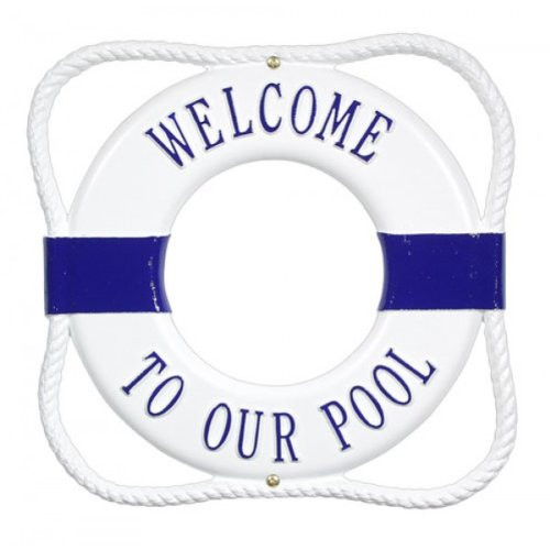 Personalized 2line life ring plaque in blue on white