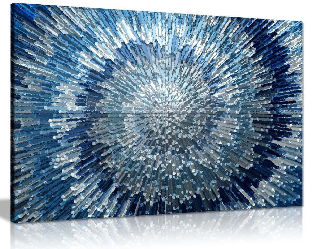 Abstract Blue Wall Art Silver Spiral Swirl Canvas