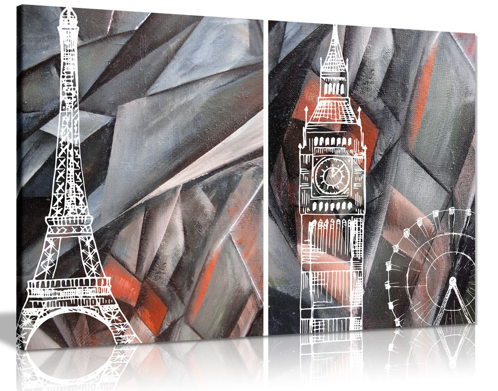 Abstract Black & White and Red London Paris Canvas