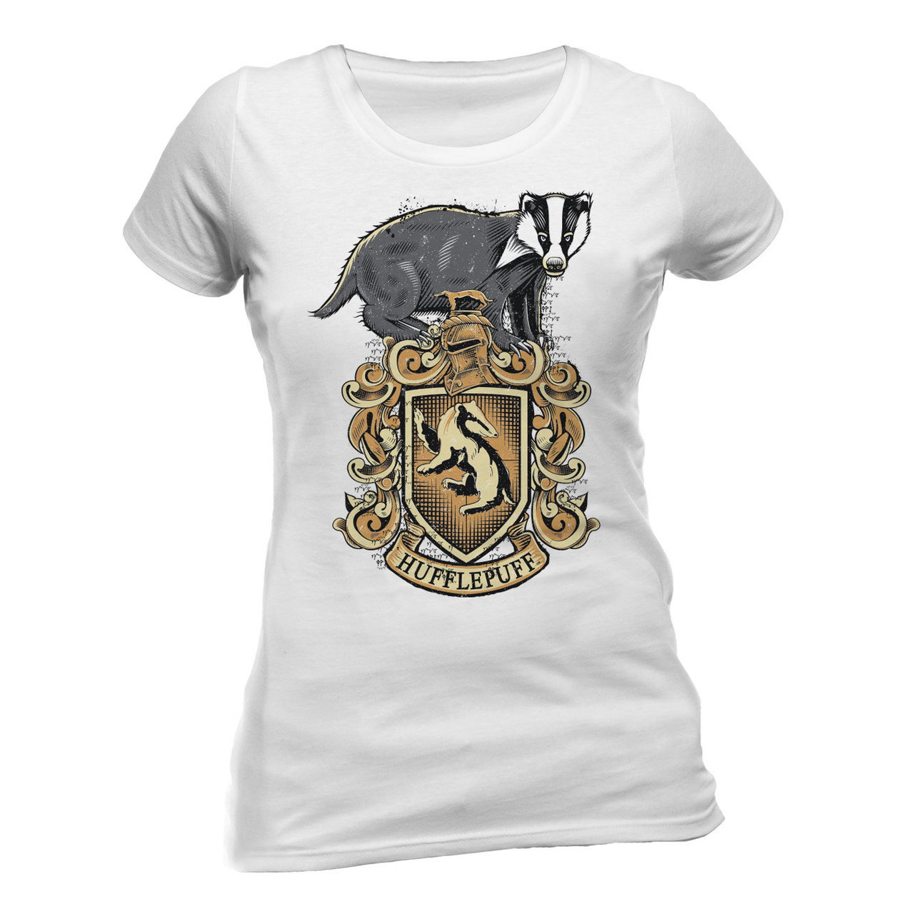 Harry Potter Hufflepuff Crest Official Fitted Ladies T-Shirt. Buy Harry Potter T-shirts Now at 