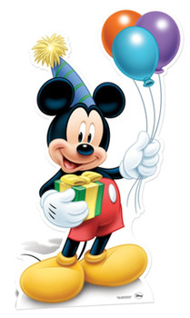 Mickey Mouse Wearing Party Hat and Holding Balloons Lifesize Cardboard Cutout / Standee Mickey Mouse Wearing Party Hat and Holding Balloons Lifesize Cardboard Cutout / Standee